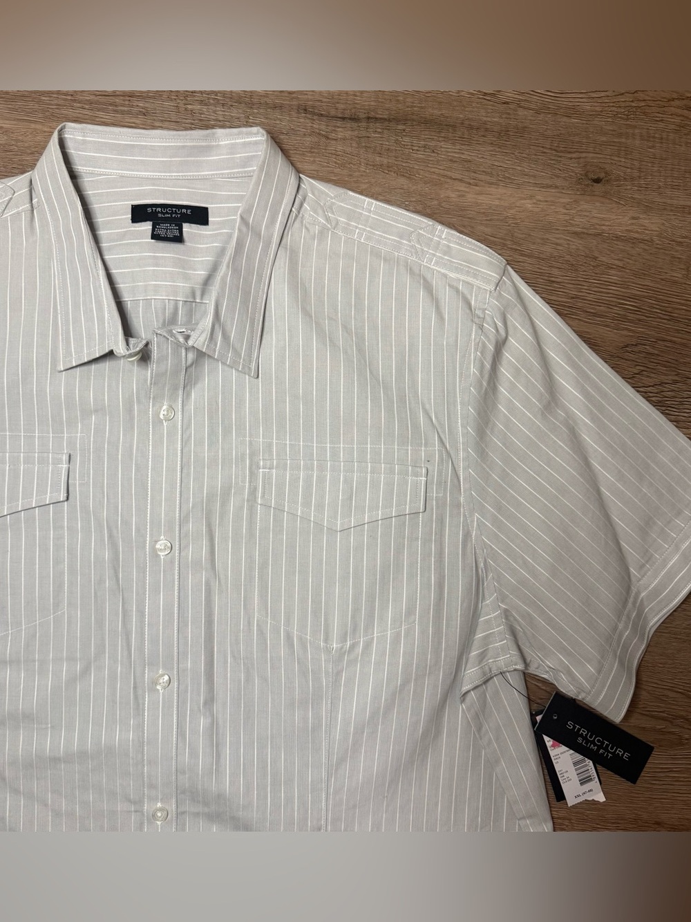 Vintage Structure Short-Sleeve White Pinstripe Men's Shirt